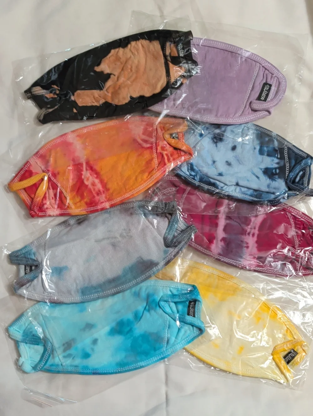 NWOT (008) Tultex Assortment Of 8 Cotton Hand Tie-dyed Face Masks/ Kids & Adults